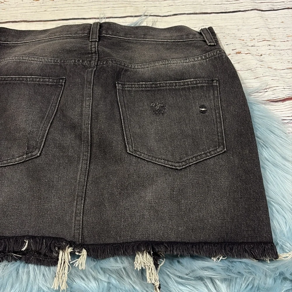 Free People Denim Mini Skirt Relaxed Ripped Washed Black